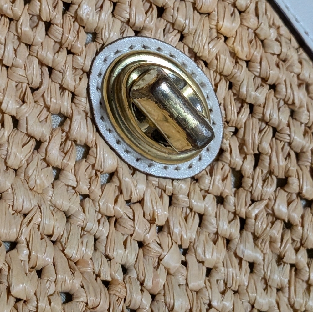 Coach Hampton Tote Peach Ivory White Straw Flower Handbag Large Metallic Basket - Picture 13 of 16